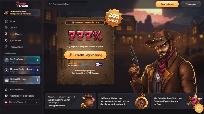 Screenshot showing the MadCasino game lobby interface on a computer screen